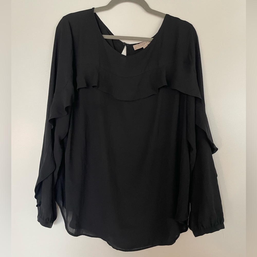 Black Long Sleeve flutter top